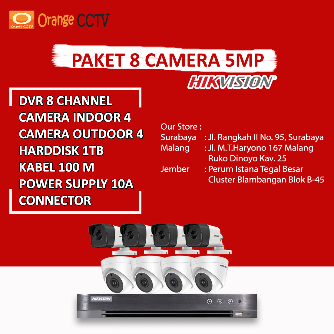 Paket 8 Kamera Hikvision 5MP - CCTV Murah, Spy Cam, Kamera CCTV